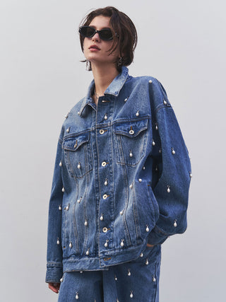 OVER DENIM JACKET with PEARL