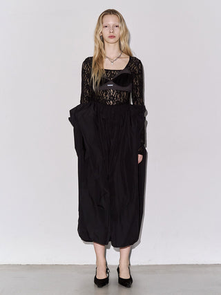 COWL TUCK LACE DRESS