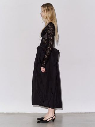 COWL TUCK LACE DRESS