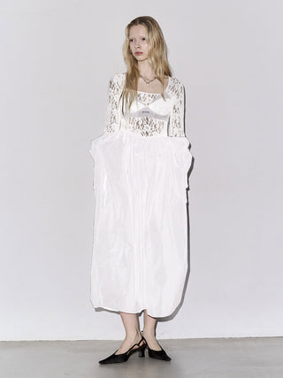 COWL TUCK LACE DRESS