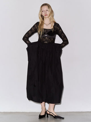 COWL TUCK LACE DRESS