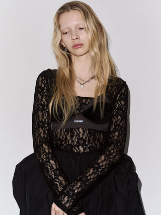 COWL TUCK LACE DRESS