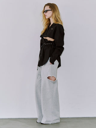 SLIT SWEAT PANTS with PEARL