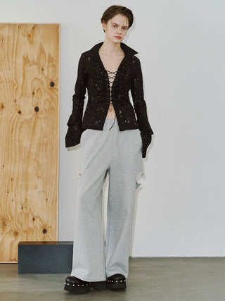 SLIT SWEAT PANTS with PEARL