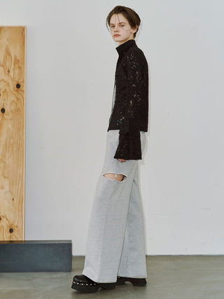SLIT SWEAT PANTS with PEARL