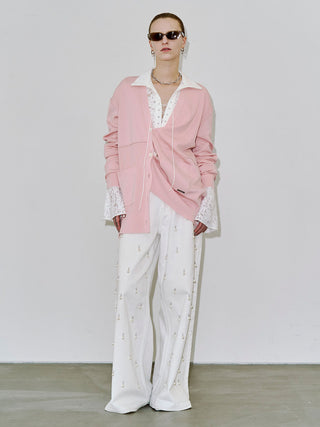 WIDE DENIM PANTS with PEARL