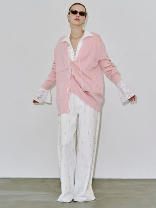 WIDE DENIM PANTS with PEARL