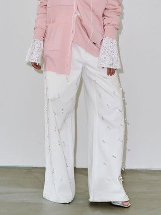 WIDE DENIM PANTS with PEARL