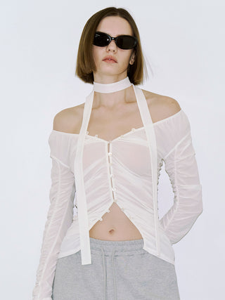 SPLIT GATHERS CHOKER TOPS