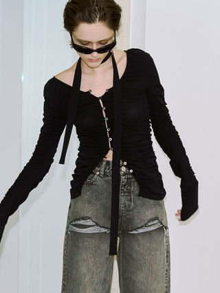 SPLIT GATHERS CHOKER TOPS