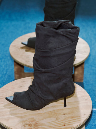 GATHERED OPEN TOE BOOTS