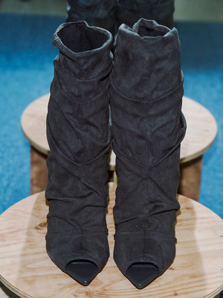 GATHERED OPEN TOE BOOTS