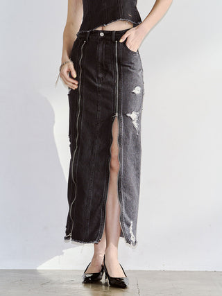 ZIP DENIM SKIRT