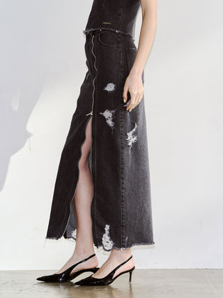 ZIP DENIM SKIRT