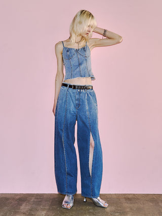 WIDE LEG SLIT DENIM