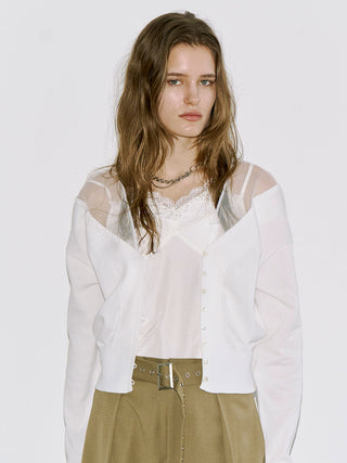 TULLE SEAM KNIT CARDIGAN