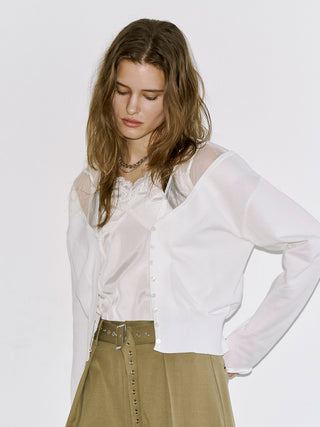 TULLE SEAM KNIT CARDIGAN