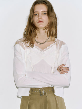 TULLE SEAM KNIT CARDIGAN