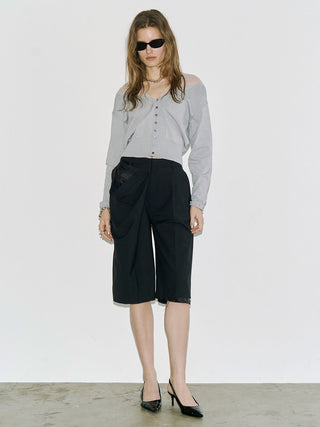 TULLE SEAM KNIT CARDIGAN