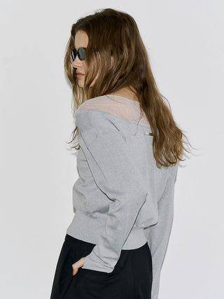TULLE SEAM KNIT CARDIGAN