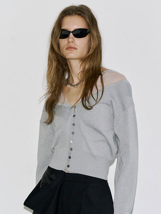 TULLE SEAM KNIT CARDIGAN