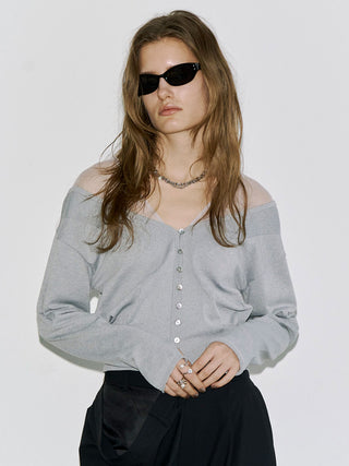 TULLE SEAM KNIT CARDIGAN