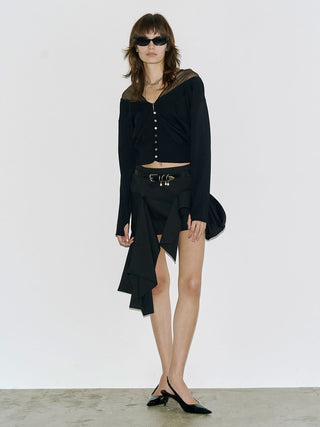 TULLE SEAM KNIT CARDIGAN