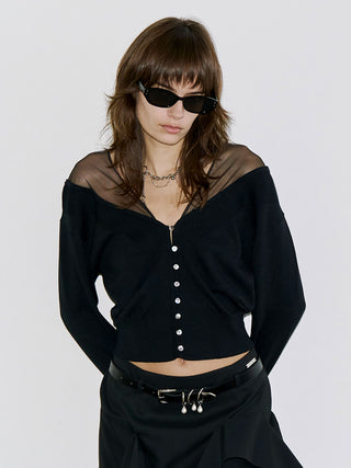 TULLE SEAM KNIT CARDIGAN
