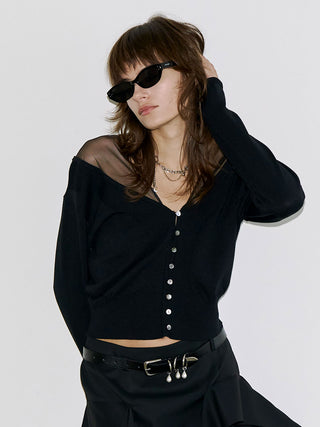 TULLE SEAM KNIT CARDIGAN
