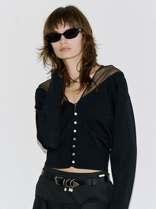 TULLE SEAM KNIT CARDIGAN