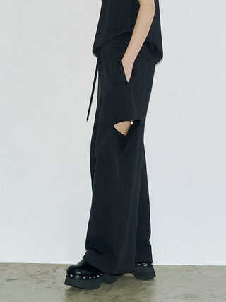 SLIT SWEAT PANTS with PEARL