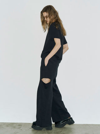 SLIT SWEAT PANTS with PEARL