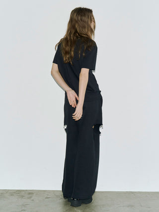 SLIT SWEAT PANTS with PEARL