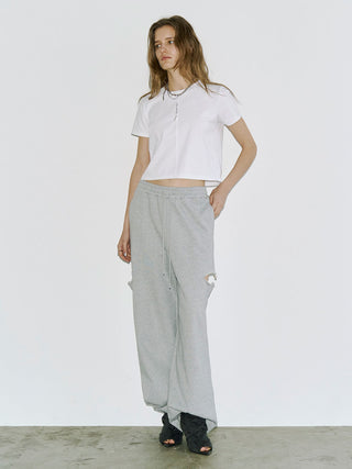 SLIT SWEAT PANTS with PEARL