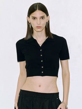 CROP POLO KNIT CARDIGAN
