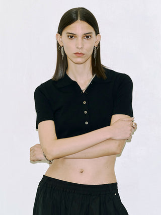 CROP POLO KNIT CARDIGAN