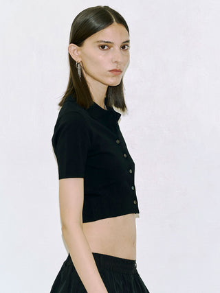 CROP POLO KNIT CARDIGAN