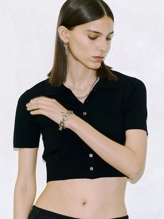 CROP POLO KNIT CARDIGAN