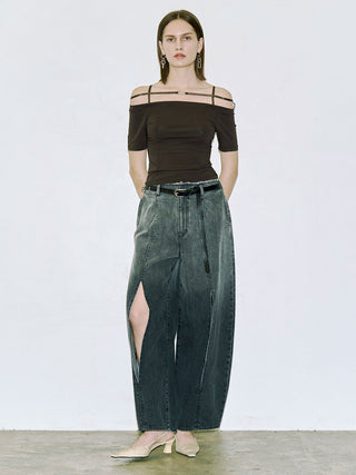 WIDE LEG SLIT DENIM