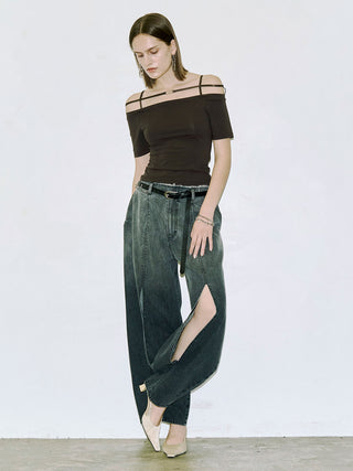 WIDE LEG SLIT DENIM
