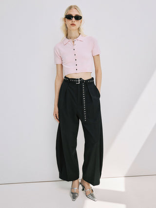 CROP POLO KNIT CARDIGAN