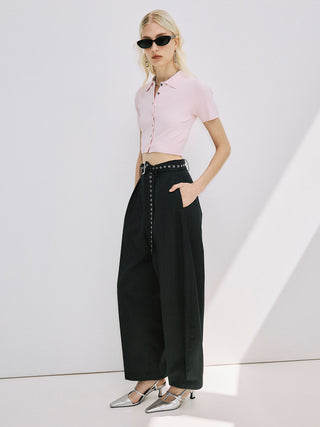 CROP POLO KNIT CARDIGAN