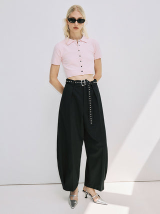 CROP POLO KNIT CARDIGAN