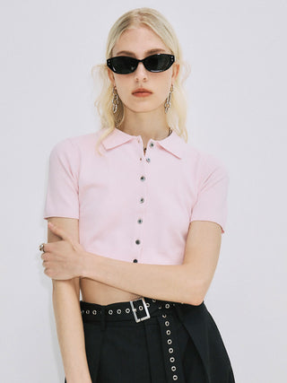 CROP POLO KNIT CARDIGAN