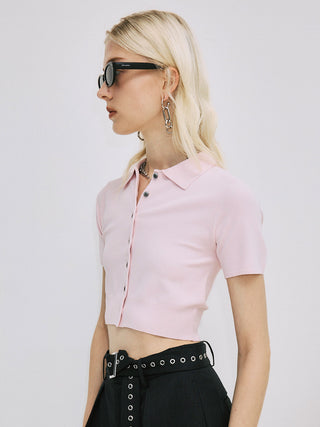 CROP POLO KNIT CARDIGAN