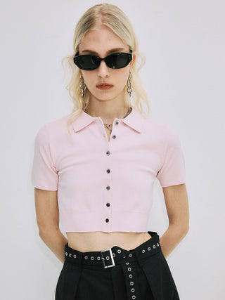 CROP POLO KNIT CARDIGAN