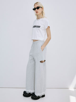 LACE EMBROIDERY LOGO T-SHIRT
