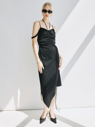 GATHER DRAWSTRING CAMI DRESS