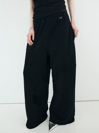 LACE EMBROIDERY SWEATER PANTS