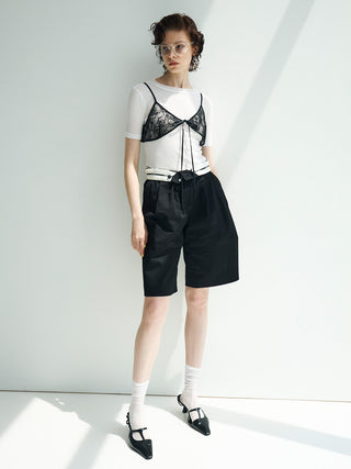 COTTON TWILL WIDE SHORTS